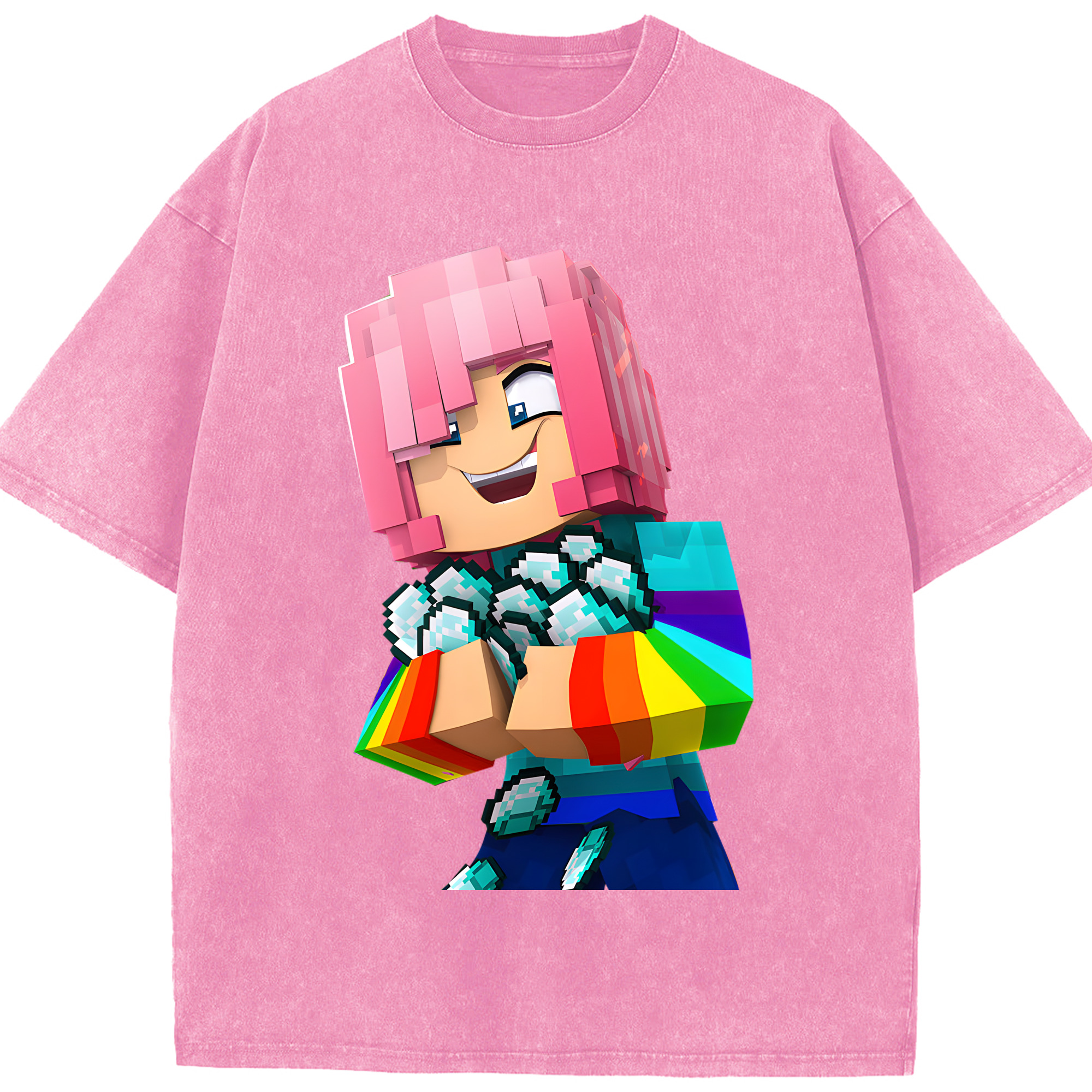 （画像用） マインクラフト ブロックの世界 Minecraft MC Block world 綿100% ヴィンテージ風 半袖Tシャツ（フロントプリント）